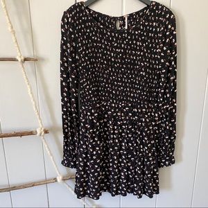 Free People Black Floral Ruched Babydoll Dress